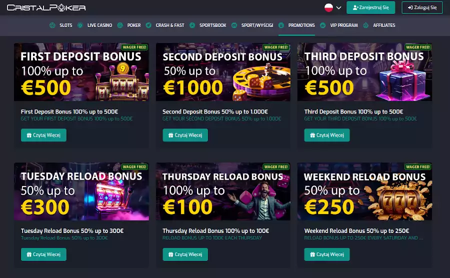 Bonusy w kasynie Cristal Poker bonusy i promocje w kasynie Cristal Poker