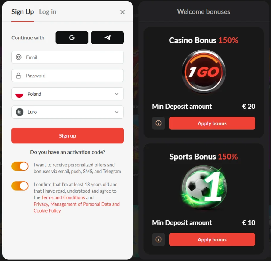 1go casino login
