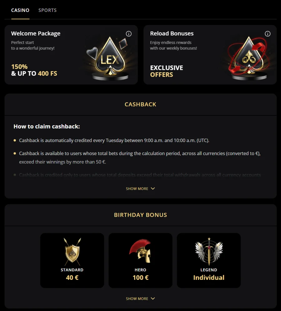 lex casino no deposit bonus
