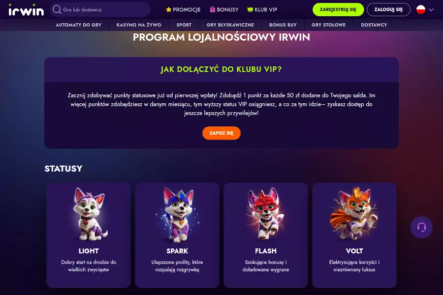 Program VIP IRWIN casino irwin casino opinie