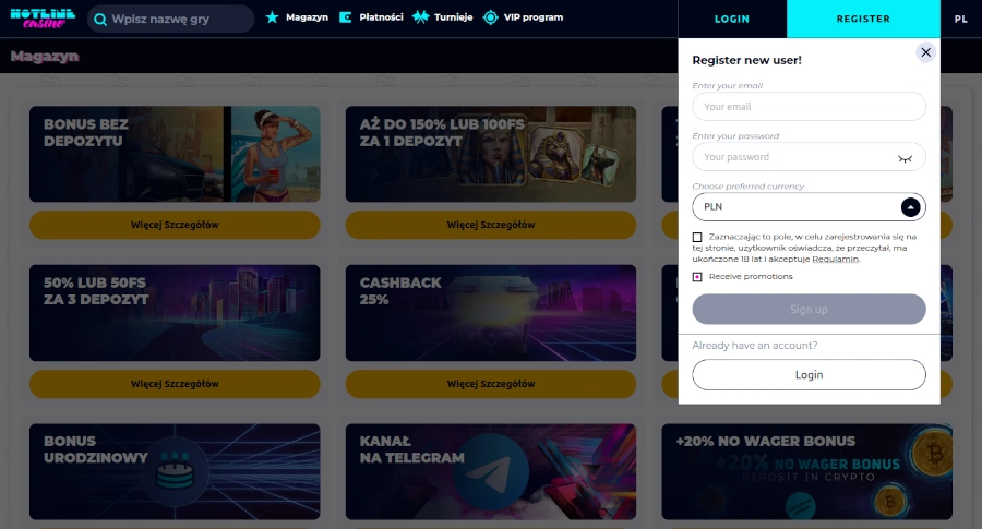 Rejestracja w Hotline Casino Rejestracja w Hotline Casino