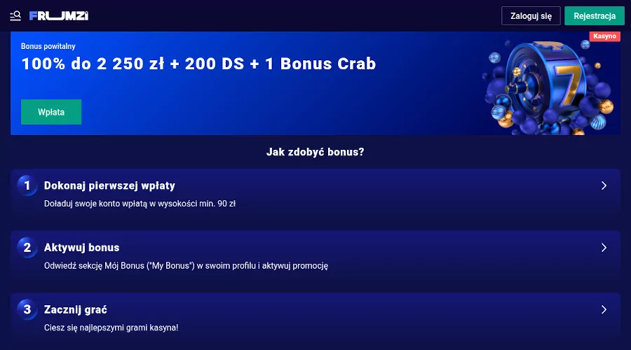 Bonus powitalny w Frumzi casino Frumzi kasyno