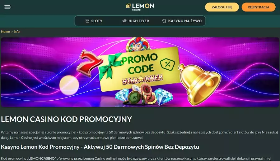 Lemon Casino 50 darmowych spinów bez depozytu lemon casino: 50 free spins