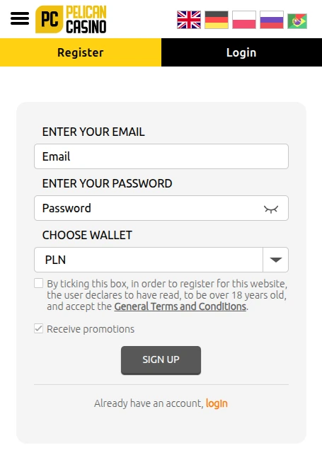 Rejestracja w Pelican casino Rejestracja w Pelican casino