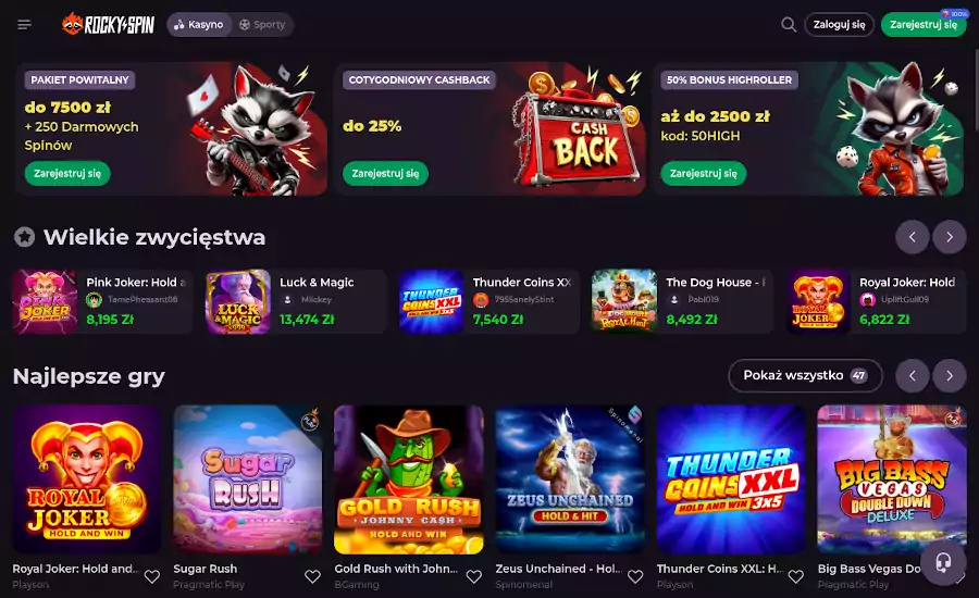 Rockyspin bonus bez depozytu