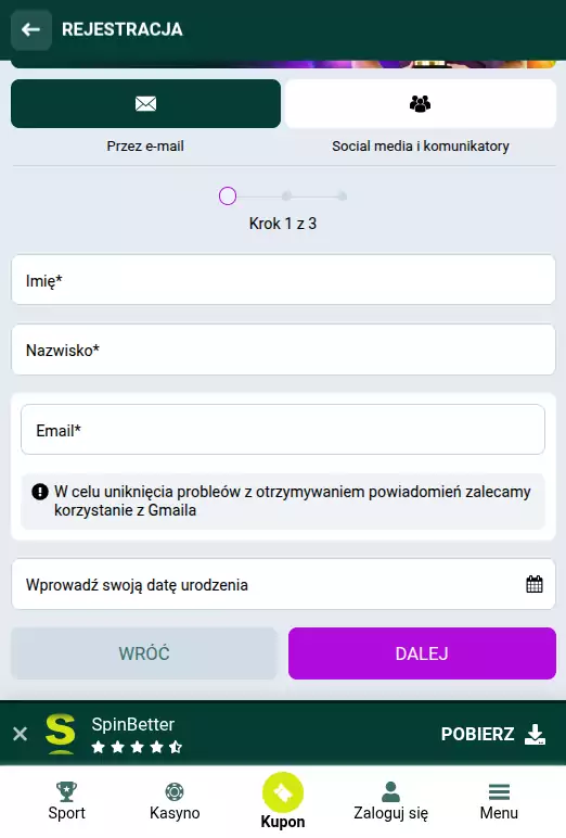 spinbetter casino signup