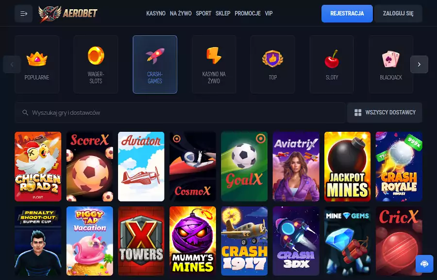 Gry crash w Aerobet casino Aerobet kasyno online