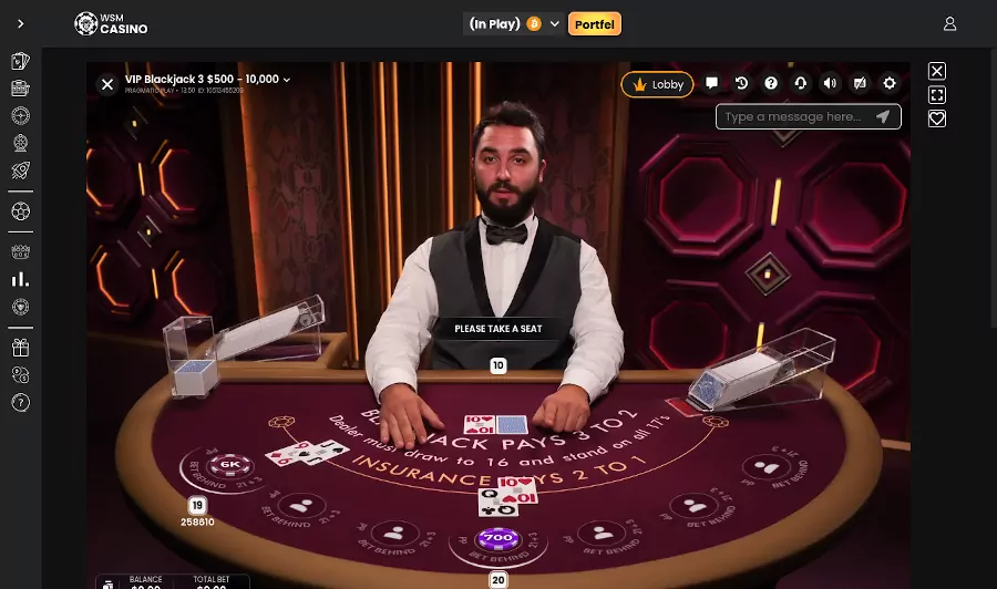 Wysokie limity stawek w grach VIP w WSM Casino