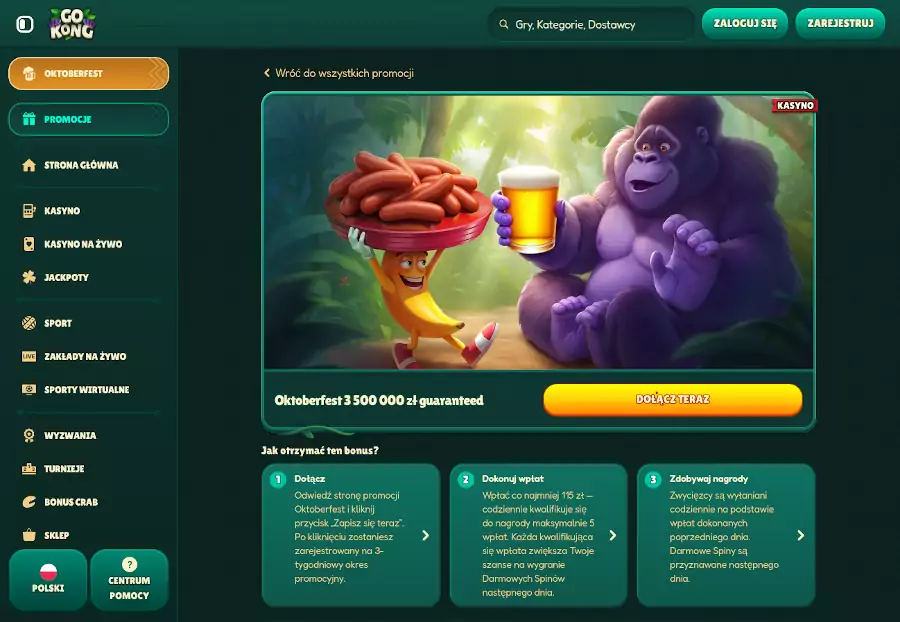 GoKong kasyno oferuje promocję Oktoberfest