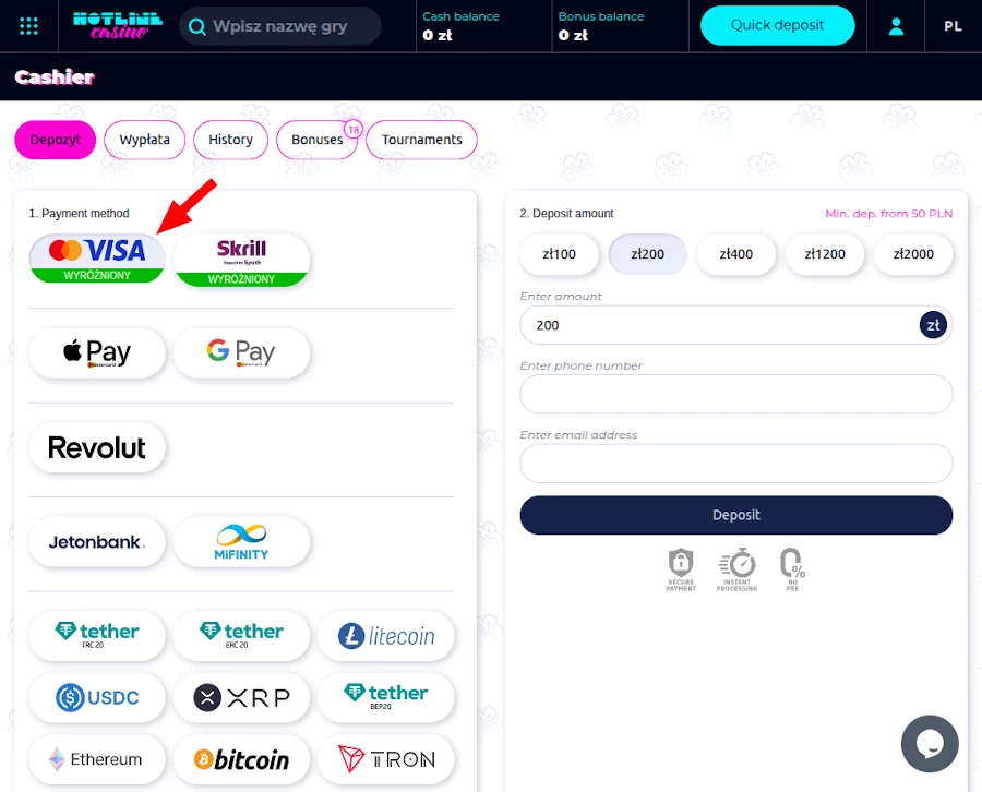Hotline kasyno z opcją depozytu Visa Hotline kasyno z opcją depozytu Visa