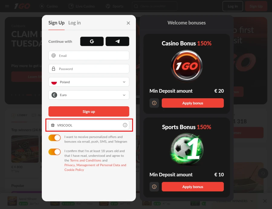 Wprowadzanie 1go casino kod bonusowy Wprowadzanie 1go casino kod bonusowy