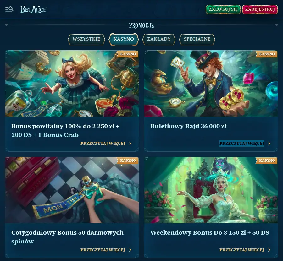 BetAlice no deposit bonus oraz inne oferty promocyjne