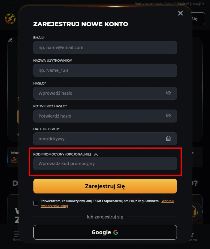 Wprowadzanie Instant casino kod promocyjny Wprowadzanie Instant casino kod promocyjny