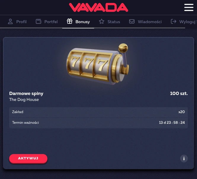 Oferta VAVADA bonus bez depozytu