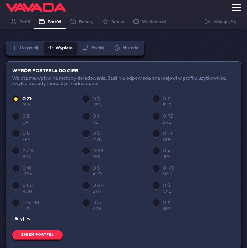 Jak wypłacić pieniądze z VAVADA bonus bez depozytu 