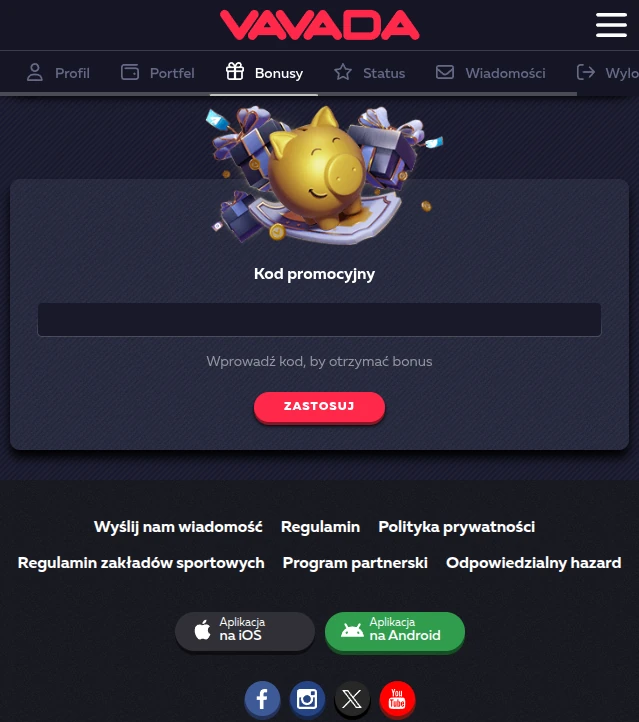 Wprowadzanie VAVADA casino kod promocyjny