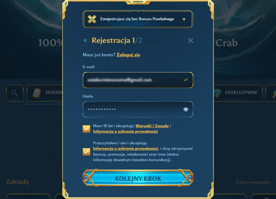 Rejestracja w Oceanspin casino online